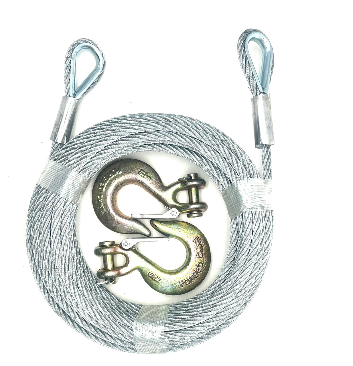 5/16" x 50 ft Galvanized 7x19 Tow Cable with G70 Clevis Slip Hooks Both Ends