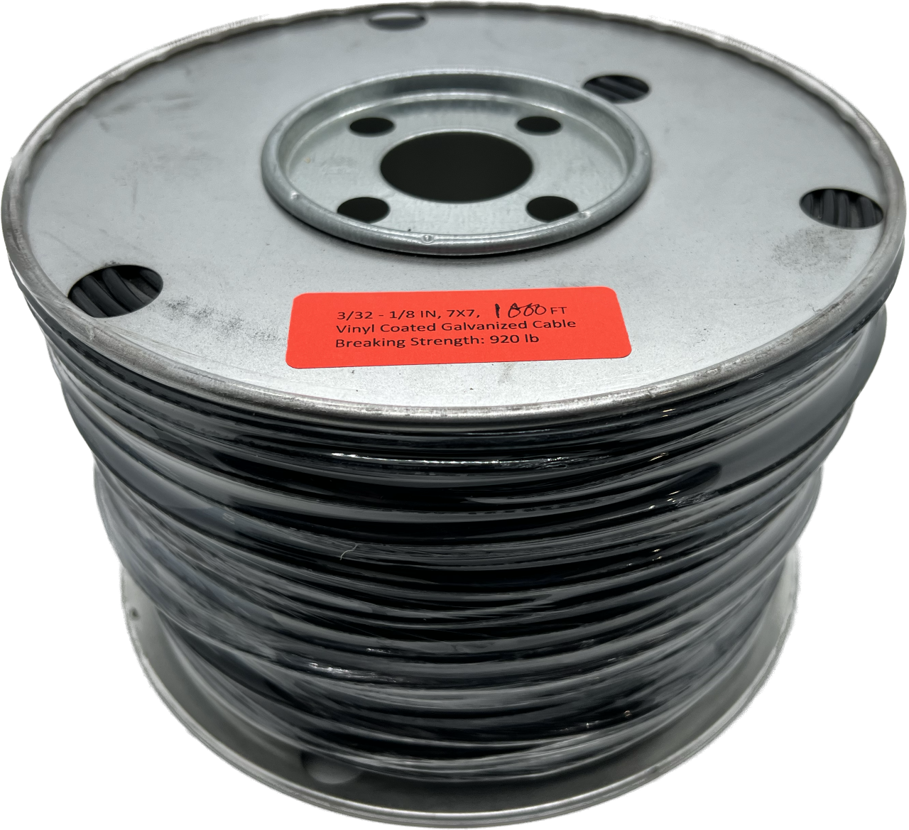 Black Vinyl Coated Cable, 3/32"- 1/8", 7x7, 1000 ft reel.