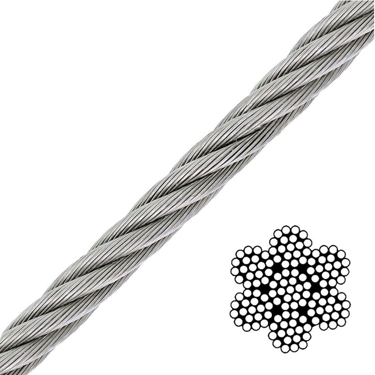 304 Stainless Steel Wire Rope 3/8", 7x19, 50 ft coil