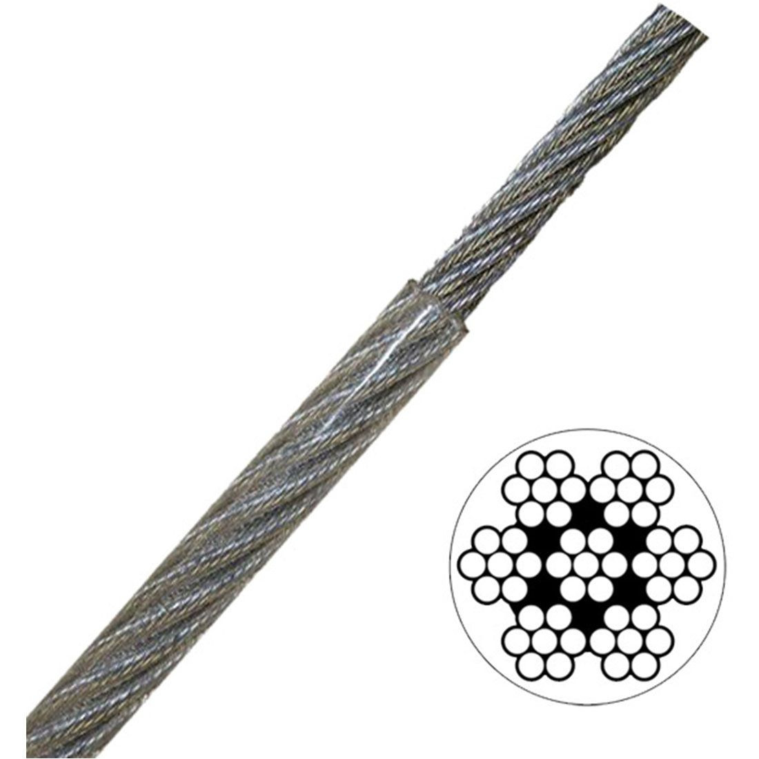 Clear Vinyl Coated Stainless Steel Wire Rope, 3/16" - 1/4", 7x19, 250 ft reel
