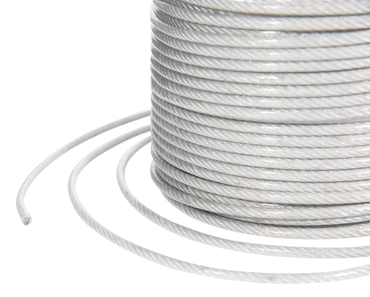 Clear Vinyl Coated Stainless Steel Wire Rope, 3/16" - 1/4", 7x19, 250 ft reel