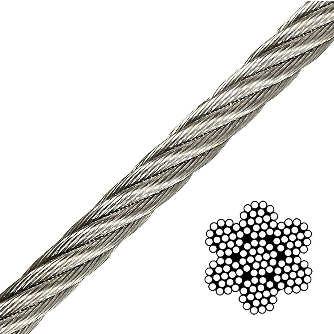 316 Stainless Steel Wire Rope, 1/4", 7x19, 250 ft reel