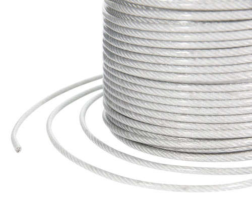 Clear Vinyl Coated Stainless Steel Wire Rope, 3/16" - 1/4", 7x19, 500 ft reel