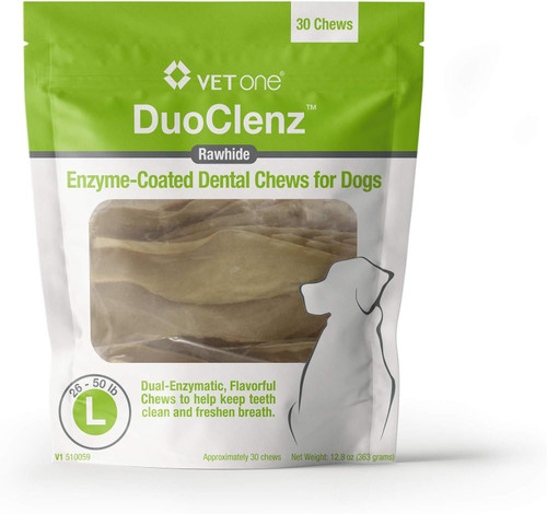 Vet One DuoClenz Enzyme Coated Dog Dental Chews for Large Dogs - Veterinarian Formulated - 30 Count