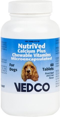 Nutrived 3 Pack Calcium Plus CHEWABLE Vitamins MICROENCAPSULATED for Dogs 60 CHEWTABS Each (180 CHEWTABS)