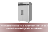 Maximiza la eficiencia con el TURBO AIR Combo 50″ de 2 puertas Freezer/Refrigerador sobre Ruedas