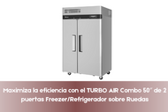 Maximiza la eficiencia con el TURBO AIR Combo 50″ de 2 puertas Freezer/Refrigerador sobre Ruedas