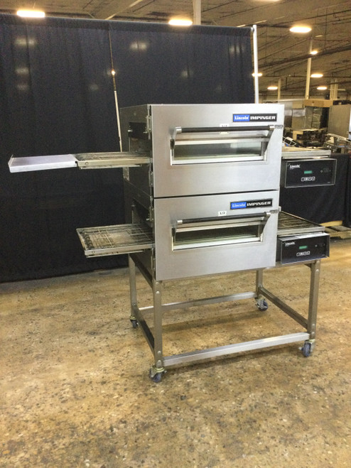 Nice! Lincoln Impinger Gas Double Stack Conveyor Pizza Oven With Stand