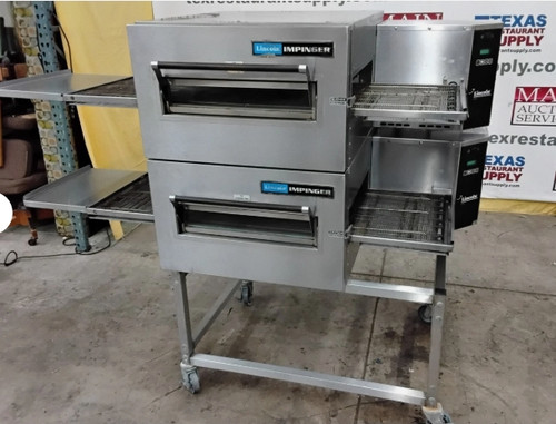 LINCOLN ELECTRIC DOUBLE STACK CONVEYOR PIZZA OVEN W/ STAND