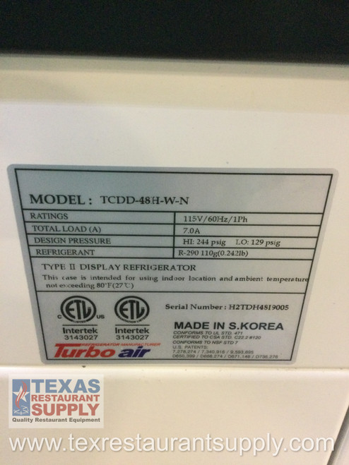 New! Turbo Air 48” Refrigerant Display Case