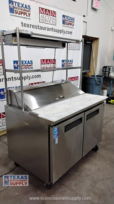Dukers 2 Solid Refrigerated Door Sandwich Prep Table w/ Double Over Shelf