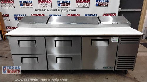 True 93" Refrigerated 4 Drawer 1 Door Pizza Prep Table