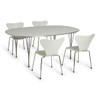 Bruno Mathsson Super Elliptical Dining Table (White Melamine / Aluminum) - Shown with Type A Chairs