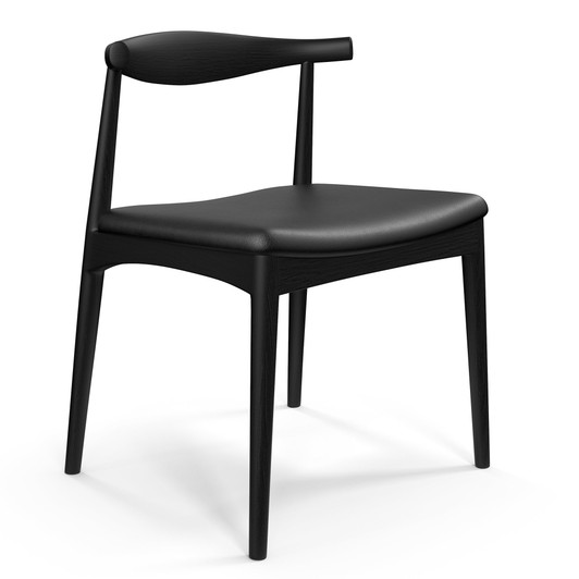 Hans Wegner Elbow Chair|ash_stained_black_with_black_vegan_leather_seat