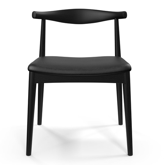 Hans Wegner Elbow Chair|ash_stained_black_with_black_vegan_leather_seat