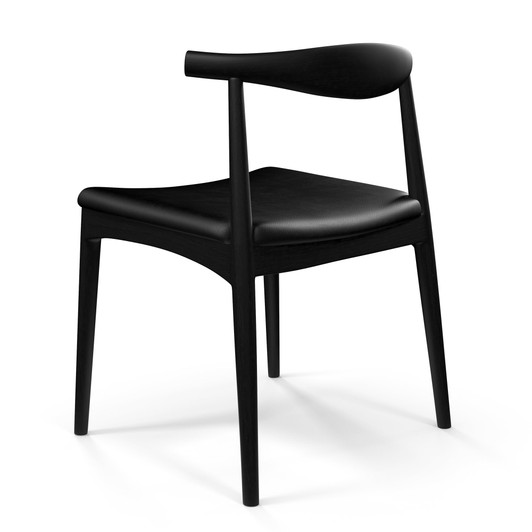 Hans Wegner Elbow Chair|ash_stained_black_with_black_vegan_leather_seat