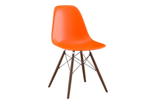 Molded Fiberglass Side Chair with Wood Legs|matte_hot_orange___stainless_steel___natural_walnut