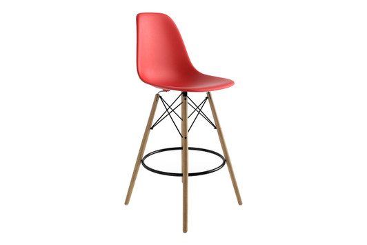 Molded Plastic Counter Stool with Wood Legs (Set of 2)|matte_red___natural