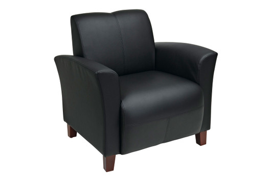 Bonded Leather Breeze Club Chair with Cherry Finish Legs|black