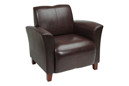 Bonded Leather Breeze Club Chair with Cherry Finish Legs|mocha
