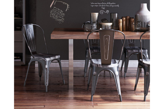 Bastille Cafe Stacking Chair (Antique Black / Wood Seat) (Set of 2) lifestyle