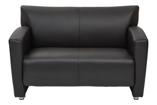Black Faux Leather Loveseat with Silver Finish Legs