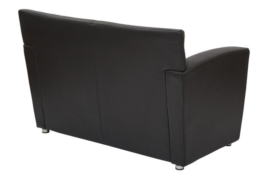 Black Faux Leather Loveseat with Silver Finish Legs