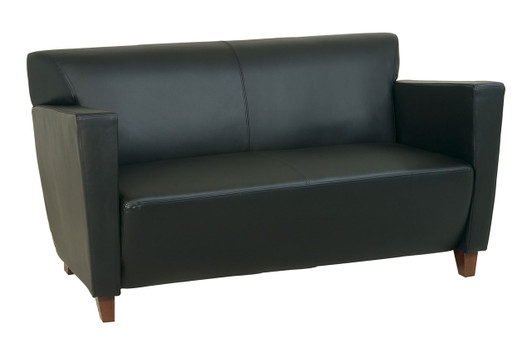 Bonded Leather Loveseat with Cherry Finish Legs|black