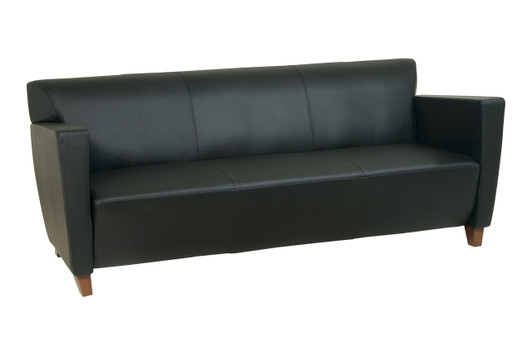 Bonded Leather Sofa with Cherry Finish Legs|black
