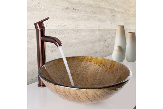 Amber Sunset Glass Vessel Bathroom Sink lifestyle