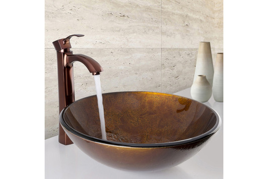 Russet Glass Vessel Bathroom Sink lifestyle