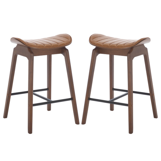 Elline Wood And Vegan Leather Counter Stool (Set of 2)|walnut_brown