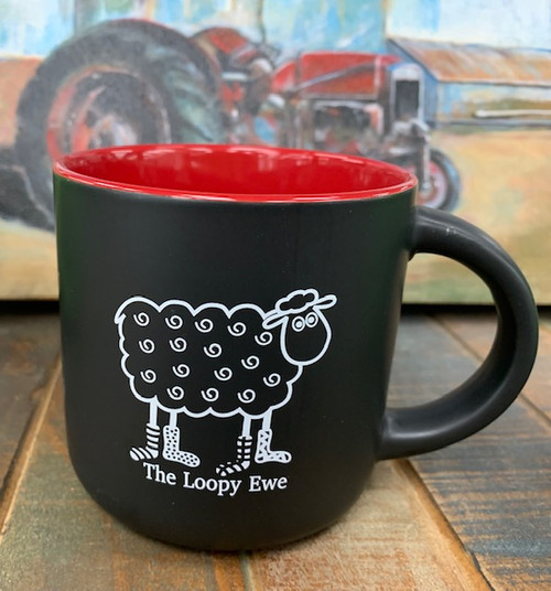 Loopy Ewe Mug // Black with Red Interior at The Loopy Ewe Loopy Ewe Mug // Black with Red Interior at The Loopy Ewe