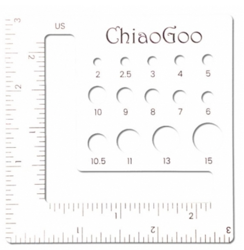 Chiaogoo, Swatch Ruler and Needle Gauge // 3 inches Square at The Loopy Ewe