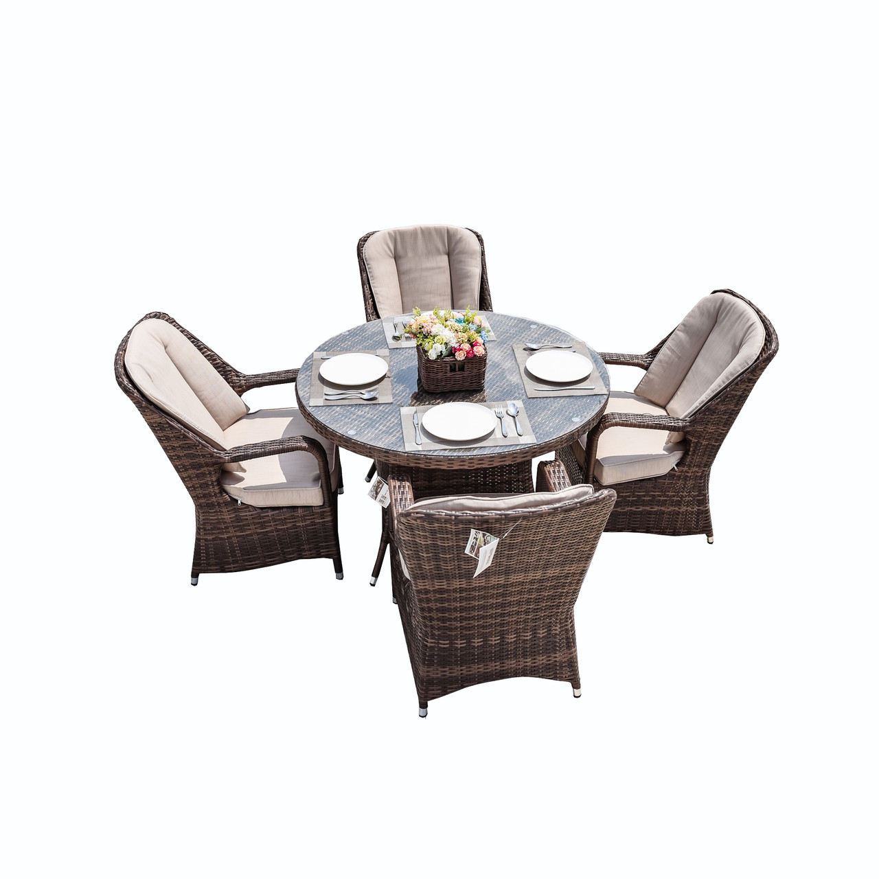 Lamao 4 Seat Round Rattan Dining Set Abrihome