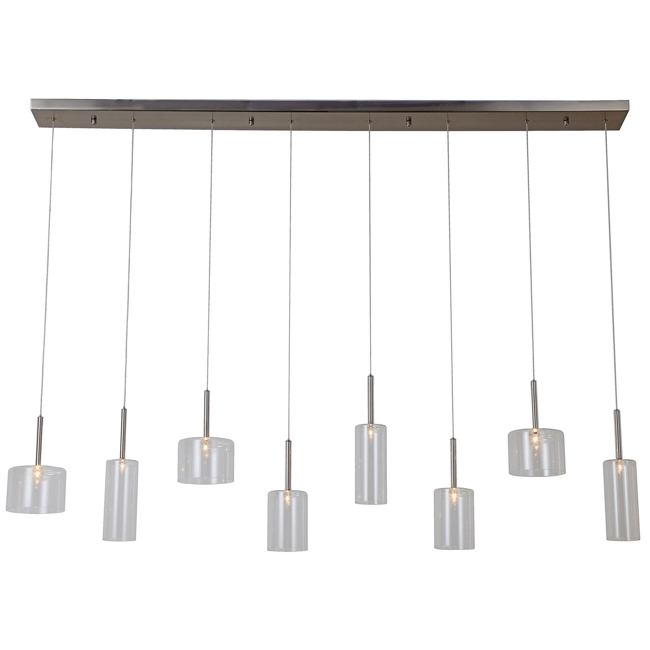 60"W Satin Nickel Ceiling Fixture with Clear Glass Shades