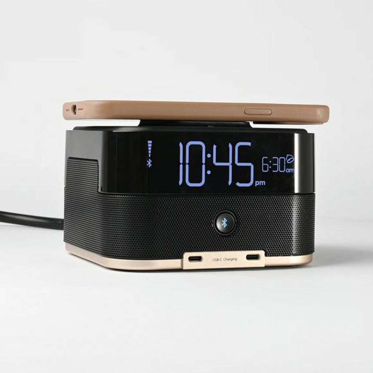 CubieTrio+ Wireless Charging Hotel Alarm Clock with Bluetooth Speaker Outlets and USB Ports