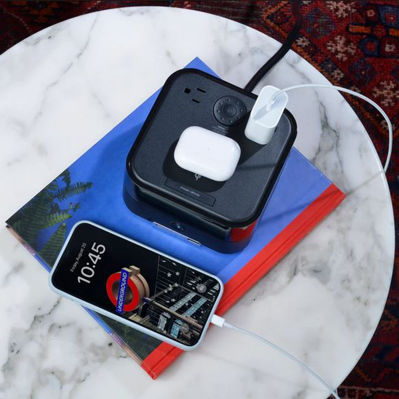 CubieTrio+ Wireless Charging Hotel Alarm Clock with Bluetooth Speaker Outlets and USB Ports