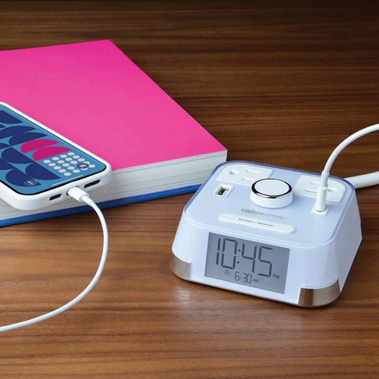 CubieTime Hotel Charging Alarm Clock with Outlets and USB
