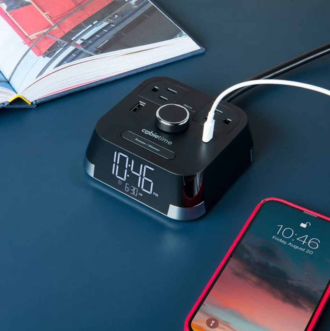 CubieTime Hotel Charging Alarm Clock with Outlets and USB