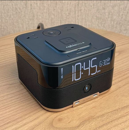 CubieTrio+ Wireless Charging Hotel Alarm Clock with Bluetooth Speaker Outlets and USB Ports