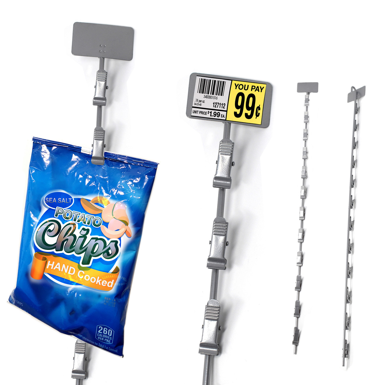 Clip Strip® Brand Metal Merchandise Hangers, 29" L with 12 Clips & Label Holder Store Fixtures
