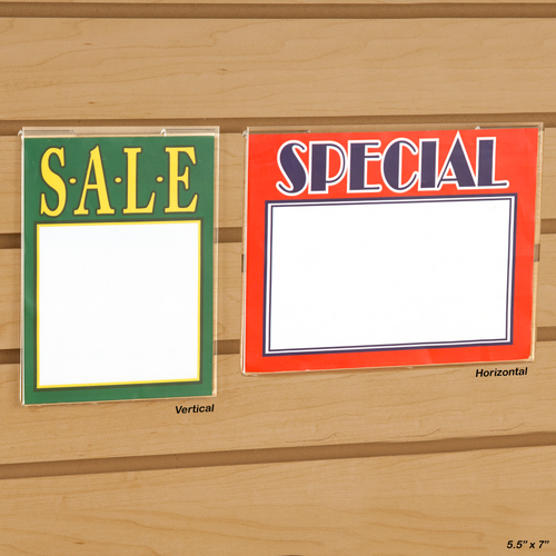 Slatwall / Gridwall Acrylic Sign Holder, Horizontal or Vertical, 5.5" x 7"