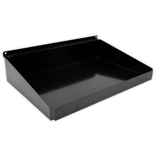 Slatwall Metal RX / Tray Shelf with Front & Side Lips, 10" D x 15" L - Black, 5 & 10 Packs