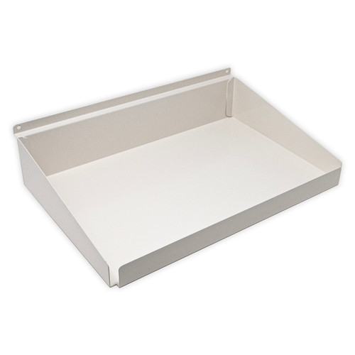 Slatwall Metal RX / Tray Shelf with Front & Side Lips, 10" D x 15" L - Off White, 5 & 10 Packs