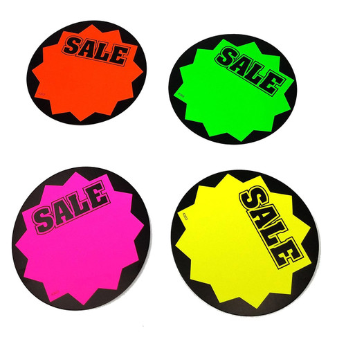 100 BLANK 3.25" Round Double Sided Neon Retail Sale Signs Cards 25 ea Color 