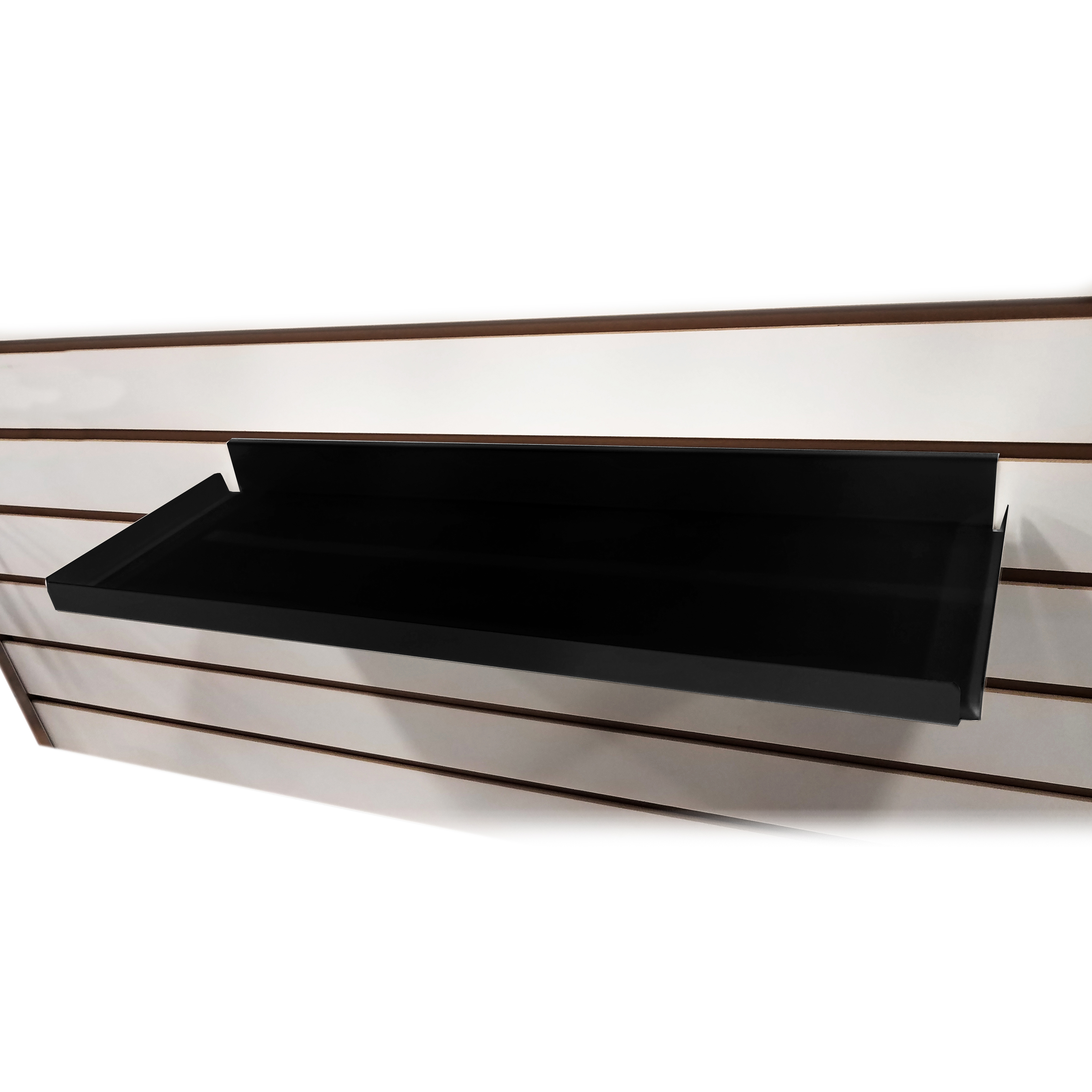 Black Metal Slatwall Shelf, Heavy Duty Steel Slat Shelving Store