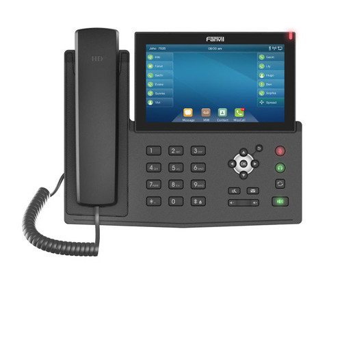 Fanvil 7 inch touch screen--Linus OS. With a modern, clear design, Fanvil X7 is a high-end enterprise IP phone for business users who need immediate access to all of their important information. In addition to a 7-inch capacitive touch screen for up to 127 DSS key entries, the telephone also features 20 SIP lines, HD audio with Opus support, Built-in Bluetooth, Wi-Fi connectivity and more!