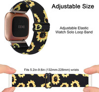Adjustable Elastic Watch Band Compatible with Fitbit Versa/Versa 2/Versa Lite Special Edition for Women Men Nylon Stretchy Strap Wristband for Fitbit Versa Smart Watch (Black Sunflower)
