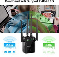 Blueshadow WiFi Extender AC1200 Dual Band Wireless Signal Booster with 2 Ethernet Port WPS Function Coverage Up to 1000 Sq.ft and 20 Devices WiFi Extenders Signal Booster and Access Point for Home